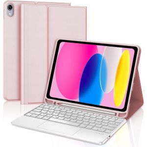 Clavier iPad (A16) 11&egrave;me G&eacute;n&eacute;ration 11 Pouces 2025/iPad 10&egrave;me G&eacute;n&eacute;ration 10.9u201d 2022 avec Trackpad, &Eacute;tui Clavier Touchpad AZERTY sans Fil Bluetooth pour iPad 10eme/11eme, Rose - Neuf