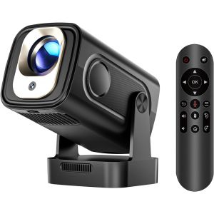 MEVRONISSHOP-Videoprojecteur 4K, 1080P Mini Projecteur Video Android WiFi 6 BT 5.4, Mise au Point Automatique Correction Trap&eacute;zo&iuml;dale Rotation 180&deg; Retroprojecteur Compatibile avec HDMI/TV Stick, HY3 - Neuf
