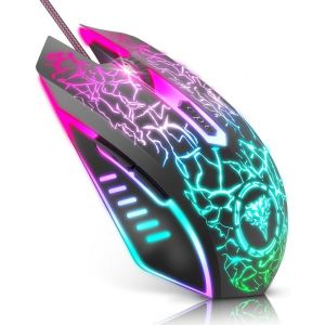 DDA-Souris Gamer avec Fil, Souris Gaming Filaire,Souris avec LED 7 Couleurs pour PC, Souris Ordinadeur avec 8 Boutons Programmables pour Travail/Jeu,Souris Filaire Plug and Play,DPI Réglable - Neuf