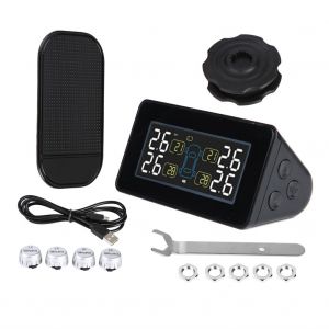 Systeme de surveillance de la pression des pneus TPMS sans fil a energie solaire, ecran LCD avec 4 capteurs externes - Neuf