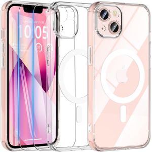 Eryi-Magnétique Coque Pour Iphone 13 Avec 2 Verre Trempé, Compatible Avec Magsafe, Protection Antichoc Coque Etui Mat Arrière Housse Case Pour Iphone 13 6.1"" (Transparent) - Neuf