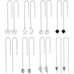 Kalhx-6/8paires Boucles D'oreilles Pendantes Pour Femmes Filles L&eacute;g&egrave;res Longues Boucles D'oreilles En Cha&icirc;ne Glands Lune &Eacute;toile Acier Inoxydable Zirconium Perles Boucles D'oreilles Ensemble - Neuf