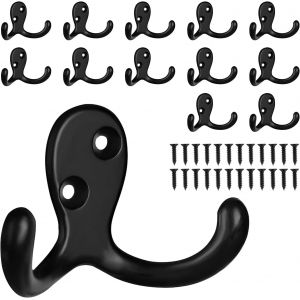 Lot De 12 Crochets Muraux Noirs Avec Vis Et Chevilles,Crochets Muraux Très Résistants,Crochets Pour Manteau,Écharpe,Sac,Serviette,Clés,Casquette,Gobelet,Chapeau - Neuf