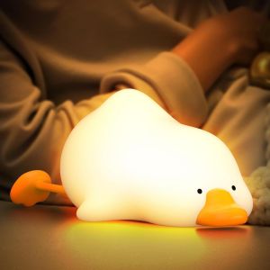 Mignon Led Veilleuse Enfants, Oie Lampe De Chevet Pour Enfant Tactile Contr&ocirc;le 1200mah Rechargeable 3 Luminosit&eacute; & Rgb Kawaii Silicone Veilleuse B&eacute;b&eacute; Avec Timer Pour Cadeaux D&eacute;coration - Neuf