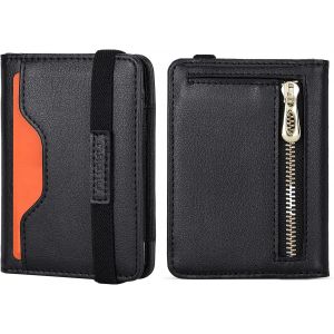 Portefeuille Minimaliste Pour Homme, Portefeuille Fin En Cuir Rfid Pour Homme, Portefeuille &Agrave; Deux Volets Avec Fen&ecirc;tre Pour Carte D'Identit&eacute; Et Fente &Eacute;lastique Pour Cartes, Maximum 9 Cartes - Neuf