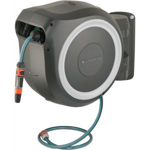 Ulteronixshop-Enrouleur de Tuyau Mural Rollup L (Blanc) &iquest; Longueur 30m &iquest; &Oslash;13mm&iquest; Garantie 5 Ans&iquest; D&eacute;vidoir pivotant &agrave; 180&deg;&iquest; Kit Complet avec Lance, raccord, Tuyau et Support Mural Inclus (18627-20) - Neuf