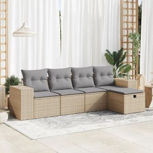 Salon De Jardin Avec Coussins 5 Pcs Beige Résine Tressée - Neuf