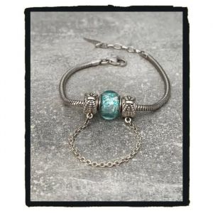Bracelet - Bijouxia - Charms - Perle Bleu Clair Murano - Argent 925 - Maille Serpent - Neuf