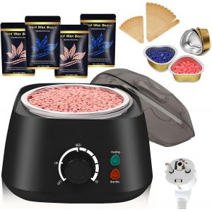 Cire Epilation Chauffe, Kit Epilation Cire, Chauffe Cire, Avec Perles D'&eacute;pilation De 400 G, 5 Gobelets En Papier, 20 Spatules En Bois, Pour Sourcils, Aisselles, Corps, Jambes, Visage (Noir) - Neuf