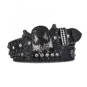 ¿Noir 115cm¿ Strass Crâne Ceinture Hommes Shiny Ceinture De Mode Punk De Mode Ceinture Cloutée Pantalon Jeans Veste - Neuf