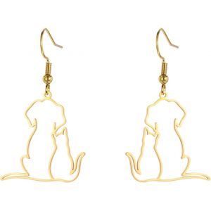 Kal-Boucles D'oreilles Chien Chat Câlin Pendentif Chien Chat Acier Inoxydable Bijoux Pour Les Amoureux Des Chats Et Des Chiens Pour Les Femmes Et Les Hommes - Neuf