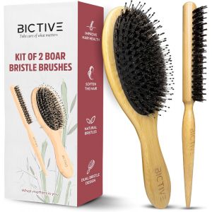 Kalanka-® Kit De 2 Brosses Cheveux Poils De Sanglier Différent. Brosse Plaquante Cheveux, Brosse Plaquage Brosse Poils Sanglier Pour Cheveux Fins Et Fragiles Peigne, Démêlant, Pour Femmes Hommes - Neuf