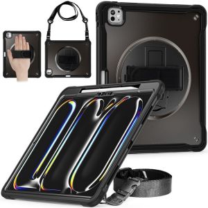 Coque Hybride Renforcée Pour Ipad Pro 13 2024 Avec Poignée Et Sangle - Noir - Neuf