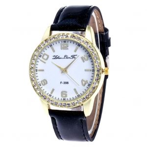 Zhoulianfa Trendy Femmes Incrustation Strass Cristal Casual Pu Strap Montre &Agrave; Quartz (Noir) - Neuf