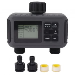 HJLIAN Minuterie d'arrosage 2 zones, programmable, retardement de pluie, arrosage manuel, mode d'arrosage automatique, etancheite IP55, minuterie de tuyau longue duree pour jardin et cour, prise americaine - Neuf