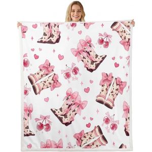 Checarzhn--No1-Couverture Sherpa Rose Western Pour Lit Double, 152,4 X 200,9 Cm, Bottes De Cowgirl Et Cowboy Pour Lit, Canapé, Enfants Et Filles, Couverture En Peluche Mignonne Avec N?Ud Papillon, St - Neuf