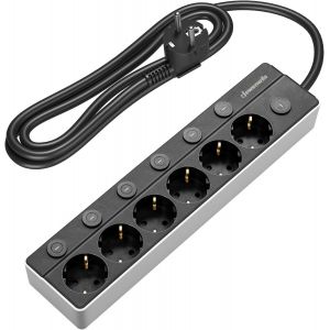 KALANKA-Multiprise avec Interrupteur Individuel, Rallonge Multiprise 6 Prises à 45°, Charge Maximale de 3680W, Sécurité Enfant, Câble de 2 m pour Bureau, Salon, Cuisine, Aquarium, Noir et Blanc - Neuf