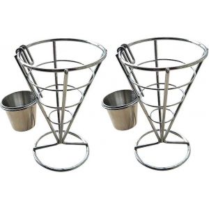 2pcs Frites Stand Cone Panier Panier Fry Holder Avec Sauce,Dippers,Cône Métallique,Snack,Frit,Chicke - Neuf