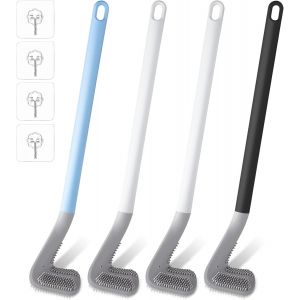 Brosse Wc4 Pi&egrave;ces Brosse Toilette Golf Brosse Toilette Silicone 40x7x4,5cm Rosse De Toilette &Agrave; Long Manche Brosse Incurv&eacute;e En Silicone Pour Le Nettoyage Des Toilettes Ou De La Salle De Bain - Neuf
