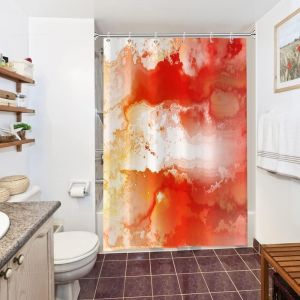 Sjzg-Rideau Douche Anti Moisissure, Rideau De Douche 150x200cm Rouge Effet Marbre Orange Moderne Rideaux De Baignoire Tissu Lavable Imperm&eacute;able Polyester Rideaux Salle De Bain Avec 10 Crochets - Neuf