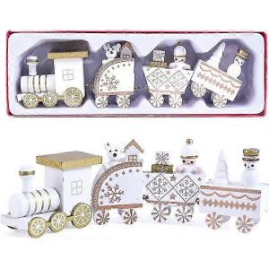 No&euml;l En Train De D&eacute;corations De No&euml;l De Bonhomme De Pain D'&eacute;pice Train 3 Voitures Mini Train En Bois Pour Les Enfants De Cadeau De No&euml;l, D&eacute;corations De F&ecirc;te (Blanc) - Neuf