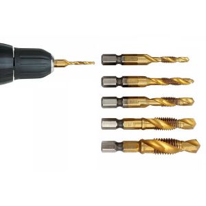 Jeu de 6 forets tarauds &agrave; queue hexagonale HSS M3-M10 pour per&ccedil;age et taraudage m&eacute;trique - Neuf