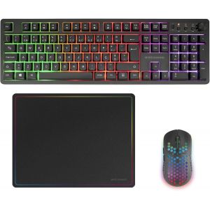 Mcpwx, Combo Gaming Sans Fil, Technologie Dualpro Link 2.4Gpro, Clavier Complet Frgb Avec Contr&ocirc;le Multim&eacute;dia + Souris Rgb 3200Dpi + Tapis Antid&eacute;rapant 360X260Mm, Noir, Portugais - Neuf