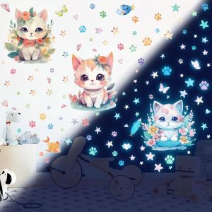 Eryi-Sticker Mural Phosphorescent Chat Étoile Lumineuse Plafond Stickers Muraux Autocollant Mural Chat Stickers Muraux Enfants Papillon Décoration Chambre Enfant Et Bébé Deco Chambre Fille Bleu - Neuf