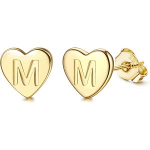 Kal-Boucles D'oreilles En Argent 925 Pour Femme Boucles D'oreilles Initiale, Lettre Boucles D'oreilles Enfants Filles, Boucles D'oreilles Coeur Or/Argent, Cadeaux Pour Filles Enfant - Neuf