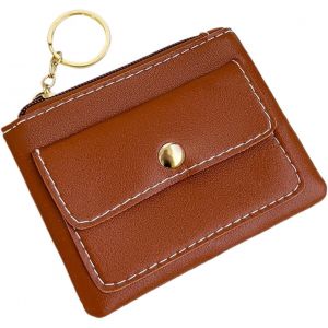 Porte-Monnaie Porte-Cl&eacute;s Cousu &iquest; Portefeuille Compact En Pu Avec Poche Ext&eacute;rieure,Mini Porte-Monnaie Polyvalent For Vos Essentiels Du Quotidien(Coffee) - Neuf