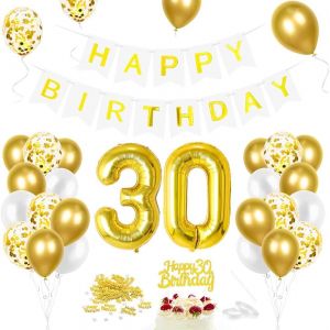 CAUC-Ballon 30er anniversaire dor&eacute;, d&eacute;coration d'anniversaire 30 an, ballon g&eacute;ant en aluminium num&eacute;ro 30, joyeux anniversaire ballon en aluminium 30, ballon 30 d&eacute;coration pour l'anniversaire homme fe - Neuf