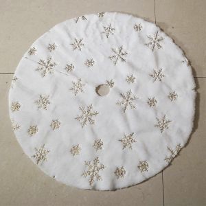 Jupe de sapin de No&euml;l paillet&eacute;e de qualit&eacute; sup&eacute;rieure, motif flocons de neige, 60 cm/90 cm/120 cm, blanche, orn&eacute;e de d&eacute;corations de No&euml;l, couverture chaude, broderie argent&eacute;e scintillante. - Neuf