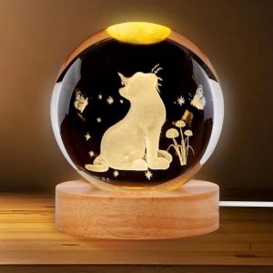 Veilleuse Boule De Cristal 3d : Lampe Boule De Verre Chat Usb 3d Veilleuse Chat Lumi&egrave;re Chaude Lampe De Nuit Avec Base En Bois Led, Pour No&euml;l, Thanksgiving, Saint-Valentin, D&eacute;coration Int&eacute;rieure - Neuf