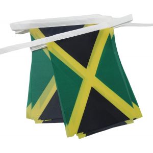 MEVRONISSHOP-Guirlande Drapeau Jama&iuml;que - 6 M&egrave;tres Avec 20 Fanions Jama&iuml;cain De 21x14 cm - Petits Drapeaux 100% Polyester - 60g - Neuf