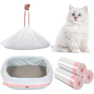 Kalanka-30 Sacs &Agrave; Liti&egrave;re Xxl Pour Chat (115x45 Cm) - Sacs Hygi&eacute;niques Anti-D&eacute;chirure Avec Cordons - Mat&eacute;riau Ldpe R&eacute;sistant Aux Griffes - 10kg Capacit&eacute; - Pour Bacs Automatiques/Ouverts - Neuf