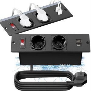 Table Socket, Recessed Table Socket With 2 Built-In Usb Power Sockets, 2 Sockets With 1.5 M Cable, Table Socket Power Strip For Furniture Or Worktops For Office Kitchen - Neuf