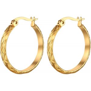 Kal-Boucles D'oreilles Femme Cr&eacute;ole: Boucle D'oreille Acier Inoxydable Epaisses Dor&eacute;s Fantaisie Et &Eacute;l&eacute;gantes Anneaux D'&eacute;pi De Torsion Et De Bl&eacute; - Cadeau Femme Anniversaire St Valentin - Neuf