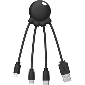 Octopus - C&acirc;ble Multi USB 4 en 1 en Forme de Pieuvre - Chargeur Universel en Plastique Recycl&eacute; - Prise USB-C, Lightning, USB-A, Micro USB pour Smartphone - Noir - Neuf
