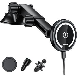 Support Telephone Voiture Induction Pour Magsafe,15w Magn&eacute;tique Chargeur Sans Fil Voiture Pour Iphone15,14,13,12 S&eacute;rie, Pour Magsafe Cas,Ventilation/Tableau De Bord/Pare-Brise, Adapter Inclus - Neuf