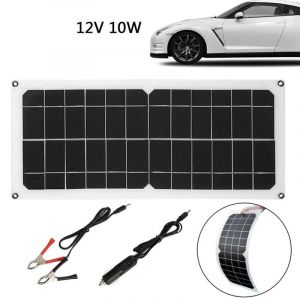 Chargeur De Voiture De Clip De Batterie De Panneau Solaire Ext&eacute;rieur 10w 12v Chargeur D'alimentation Usb D'urgence Portable - Neuf