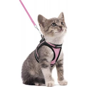 Harnais Chat Avec Laisse, Harnais Chaton Respirant Et Bande R&eacute;fl&eacute;chissante Gilet Petit Chien R&eacute;glable Rose S Collier Animal Facile &Agrave; Mettre Pour Persan Ragdoll American Shorthair Chiot Lapin - Neuf