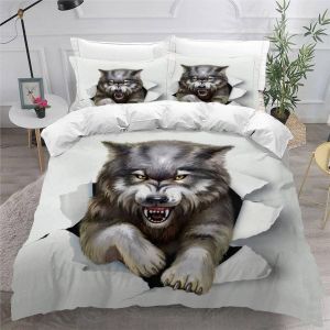 Housse De Couette Loup X Imprim¨¦ D Animaux De Dessin Anim¨¦ Parure De Lit Personnes Hypoallergique Microfibre Literie Pi¨¨Ces Avec Fermeture ¨¦C - Neuf