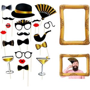 Checarzhn--No1-21 Pcs Accessoire Photobooth Anniversaire,Photo Booth Props,Accessoires Photomaton Mariage,Kit Photobooth Dcorations,Masquerade Accessoires Fête Photo,Cadre Photos Gonflable Pour Homme - Neuf