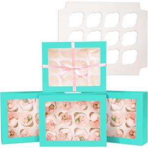Lot De 6 Bo&icirc;tes &Agrave; Cupcakes Pop-Up Automatiques Avec Fen&ecirc;tre-Bleu Menthe-33 X 25,4 X 9 Cm-Bo&icirc;tes De Boulangerie Pour Porte-Cupcakes,Bo&icirc;tes &Agrave; Cupcakes (33 X 10 X 3,5 Pouces) - Neuf