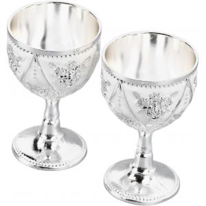 Lot De 2 Gobelets Vintage,Gobelet À Vin Médiéval,Calice À Vin En Métal Cuivre,Verres À Shot En Relief,Mini Tasses De Communion,Gobelet À Vin,Tasse À Vin Royale,Motif De Fleur De Rose(Argent) - Neuf