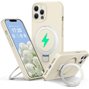 Maa-Liquid Silicone Coque Pour Iphone 13 Pro With Magnetic Ring Stand, Upgraded Camera Protection Mil-Grade Drop Shockproof Soft Anti-Scratch Microfiber Lining Silicone Coque(Beige) - Neuf
