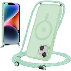 Kal-Magnétique Coque Pour Iphone 15 Plus 6,7"" Avec Cordon, Compatible Avec Magsafe, Étui Mat Translucide Rigide Pc + Tpu Bumper Antichoc Protection Housse Avec Réglable Collier Laniere Case, Vert 2 - Neuf