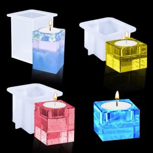3 Pcs Moule R&eacute;sine Bougeoir Moulie Rectangle Carr&eacute; Colonne, Moules Silicone Porte Bougie, Moules R&eacute;sine Epoxy Chandelier Pour Bougie Chauffe Plat (3 Pcs Moule Bougeoir) - Neuf