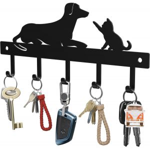 CHECARZHN--NO1-Porte Clef Murale, Porte Clé Mural, Crochet Adhesif Mural, Noir (Chiot Et Chaton) - Neuf