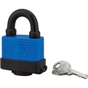 KALANKA-Cadenas SLICE à Lamelles 50 MM - Gaine PVC - Couleurs Assorties - Usage Extérieur - Double Ancrage - 2 Clés Nickelés - Corps Acier - Anse Acier Cémenté Nickelé Standard - Neuf